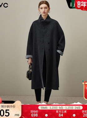 dfvc气质高级感长款绵羊毛呢外套女2025年冬季新款宽松双面呢大衣