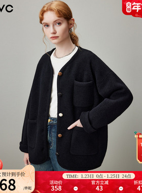 dfvc黑色慵懒风短款针织开衫外套女2025年冬季新款宽松圆领上衣厚
