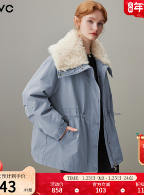 dfvc韩版中长款毛领羽绒服女2025年冬季新款收腰白鸭绒工装派克服