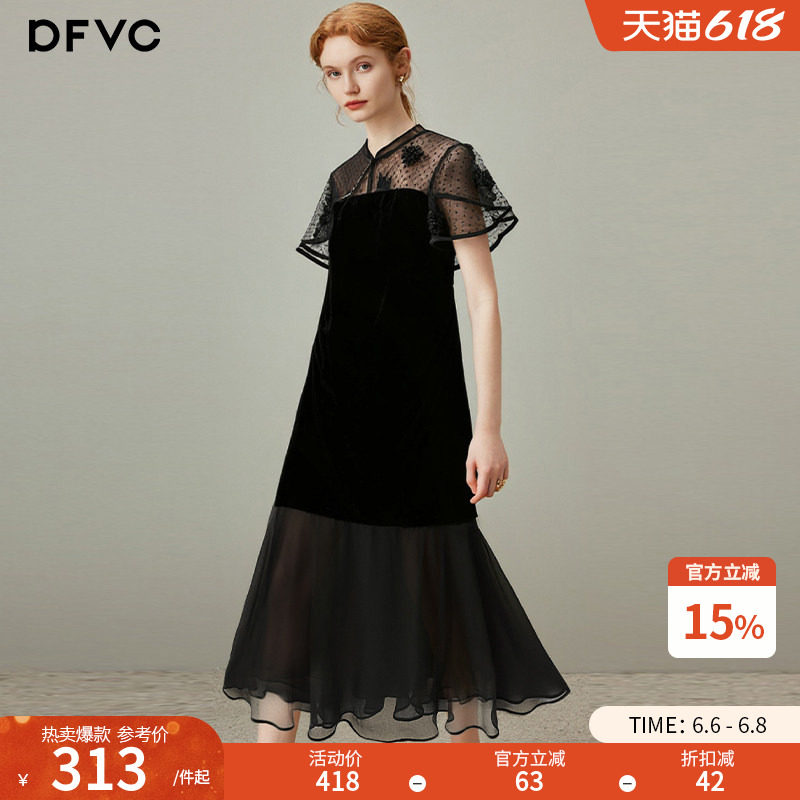 dfvc人丝新中式国风丝绒连衣裙