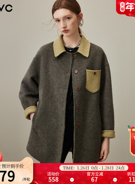 dfvc韩版绵羊毛短款毛呢外套女2025年冬季新款小个子双面呢子大衣