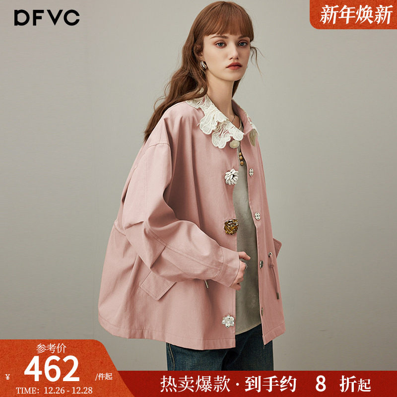 dfvc韩版纯棉短款风衣外套女2025年秋季新款抽绳宽松休闲夹克上衣 - 封面