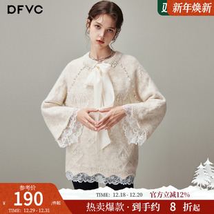 飘带宽松软糯针织衫 dfvc慵懒风中长款 圆领毛衣女2025年冬季 新款