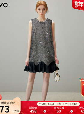 dfvc灰色名媛风小个子背心裙女2026年春季新款荷叶边无袖连衣裙