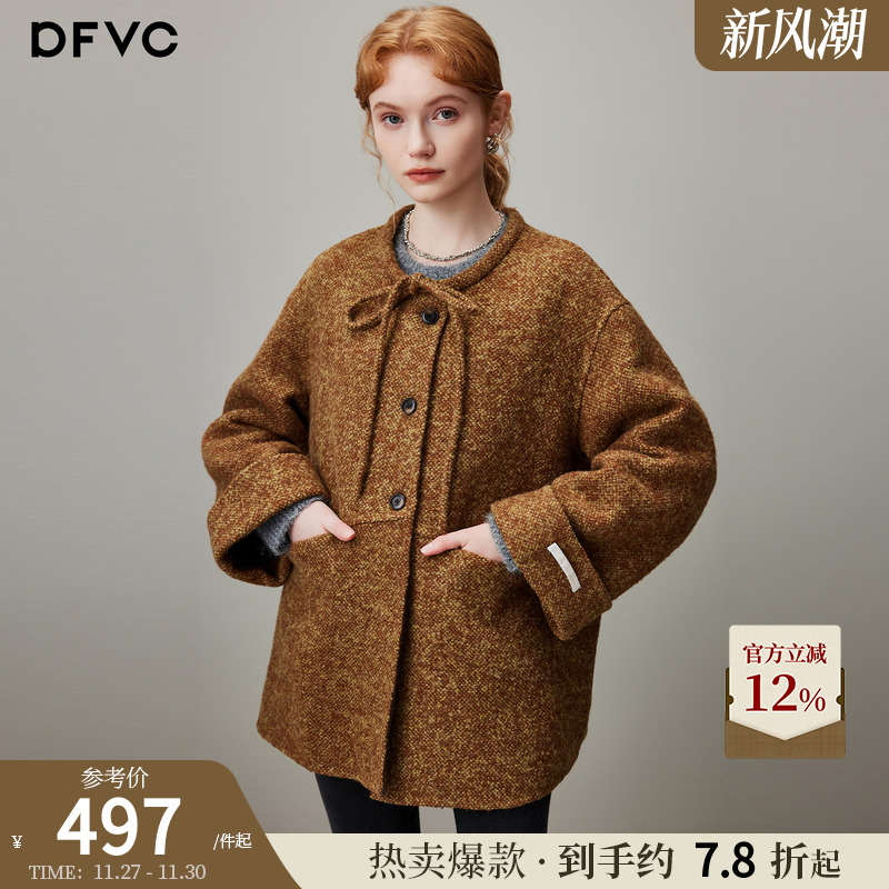 dfvc美拉德中长款绵羊毛呢外套女