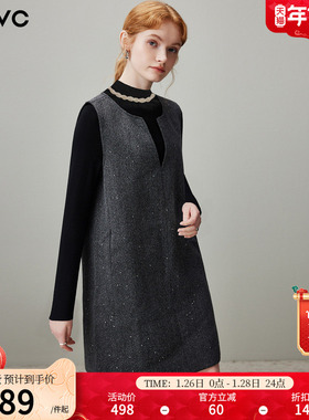 dfvc灰色气质v领背心裙女2025年冬季新款小个子无袖连衣裙打底裙