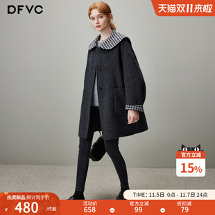 新款 中長雙面呢大衣 減齡娃娃領綿羊毛呢外套女2025年冬季 dfvc韓版