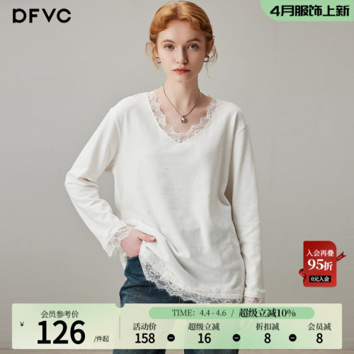 dfvc蕾丝拼接长袖T恤内搭打底衫