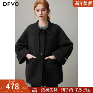 圆领宽松双面呢大衣 新款 dfvc复古中长款 绵羊毛呢外套女2025年冬季