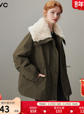 dfvc韩版中长款毛领羽绒服女2025年冬季新款收腰白鸭绒工装派克服