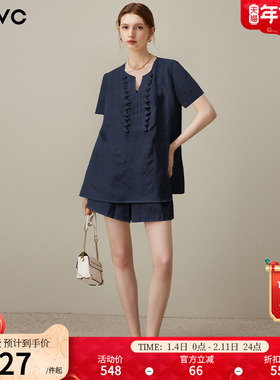 dfvc文艺天丝亚麻短袖衬衫套装女2025年夏季新款V领衬衣阔腿短裤