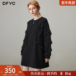 蕾丝花边宽松冬装 新款 连衣裙 休闲圆领卫衣裙女2025年冬季 dfvc时尚
