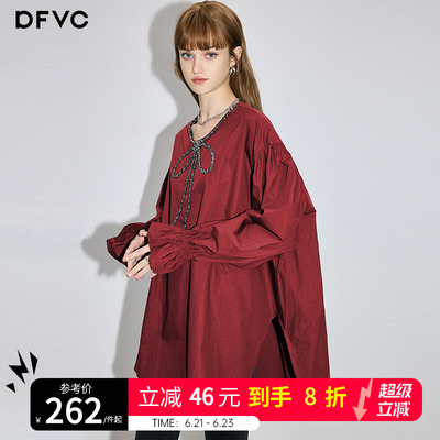dfvc宽松法式长袖纯棉钉珠衬衫
