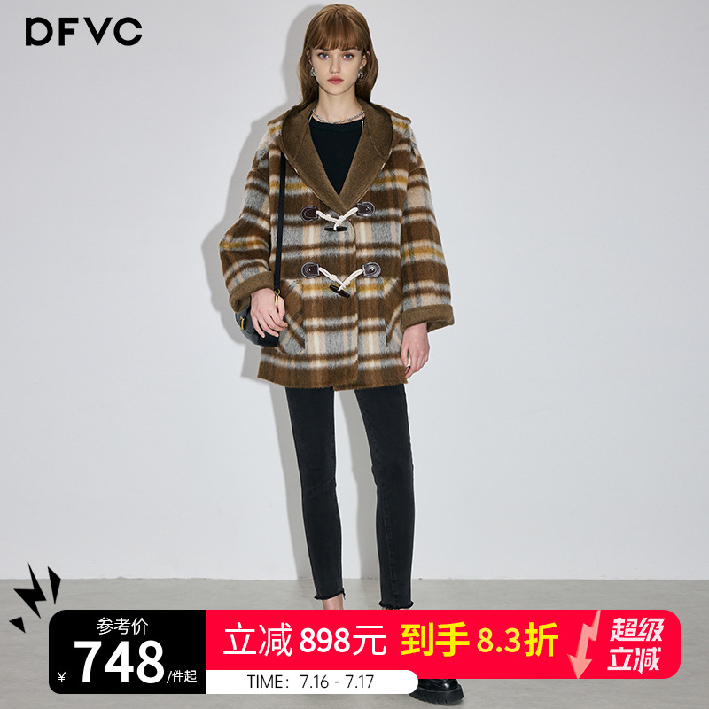 dfvc羊毛通勤复古牛角扣毛呢外套