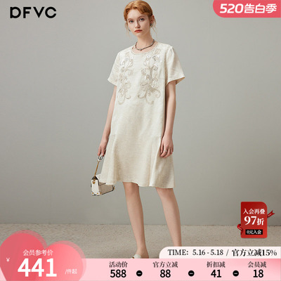 dfvc人丝亚麻复古重工钉珠连衣裙