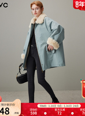 dfvc韩版休闲中长款派克服女2025年冬季新款宽松毛领加厚保暖外套