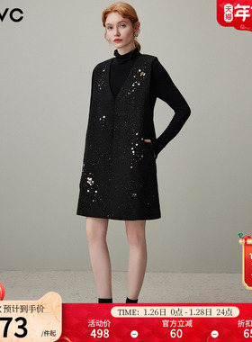 dfvc羊毛V领背心裙高领针织打底衫女2025年冬季新款连衣裙两件套