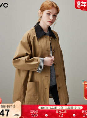 dfvc卡其色巴恩风中长款风衣外套女2025冬季新款小个子休闲大衣