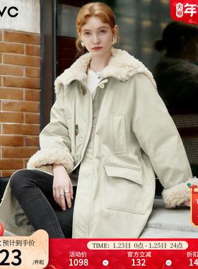 dfvc中长款白鸭绒羽绒服女2025冬季新款大毛领工装派克服保暖外套