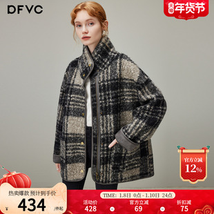 dfvc黑色复古格纹短款外套女2025年冬季新款立领加厚保暖宽松上衣