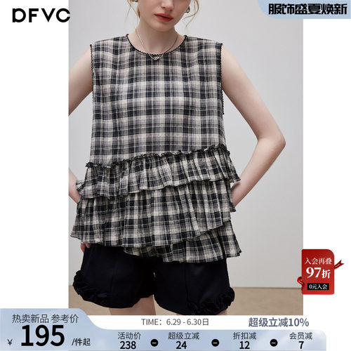 dfvc纯棉韩版格子无袖衬衫