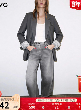 dfvc灰色通勤休闲西装外套女2026年春季新款蕾丝宽松职业正装西服