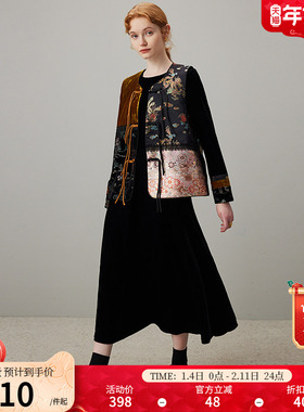 dfvc黑色丝绒连衣裙女春季2026新款刺绣宫廷袖收腰长款裙子打底裙