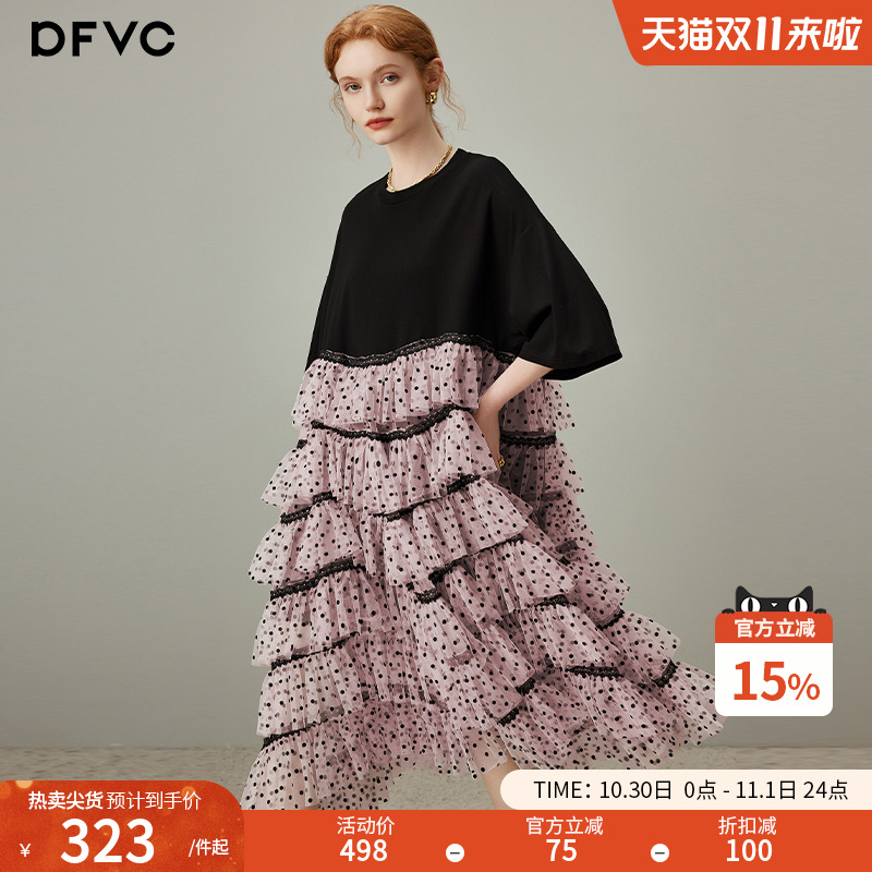 dfvc设计感短袖t恤裙波点连衣裙