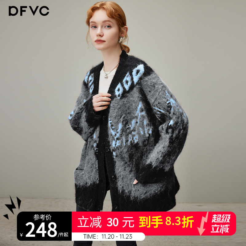 dfvc慵懒风复古绵羊毛针织衫
