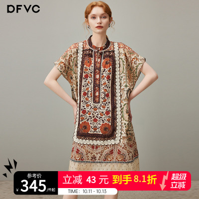 dfvc亚麻波西米亚风印花连衣裙