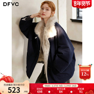 dfvc仿皮草毛领短款派克服女2025年冬季新款加厚保暖宽松夹克外套