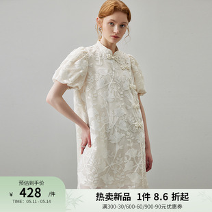 夏季 刺绣盘扣泡泡袖 国风连衣裙女2024新款 dfvc白色新中式 旗袍裙子
