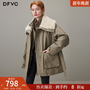 白鸭绒工装 新款 派克服 羽绒服女2025冬季 dfvc仿羊羔毛大翻领中长款