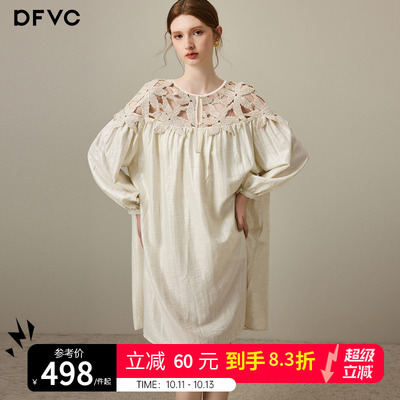 dfvc法式镂空长袖连衣裙度假风