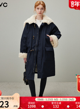 dfvc中长款白鸭绒羽绒服女2025冬季新款大毛领工装派克服保暖外套