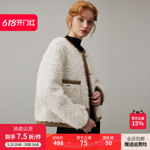 dfvc韩版短款毛呢外套女2023新款冬季宽松圆领小个子仿羊羔绒外套