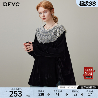 dfvc黑色复古丝绒长袖衬衫