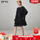 dfvc设计感小众圆领卫衣裙女2025年冬季 新款 荷叶边宽松休闲连衣裙