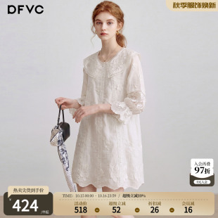 dfvc法式减龄娃娃领连衣裙女2026年秋季新款重工绣花宽松娃娃裙子