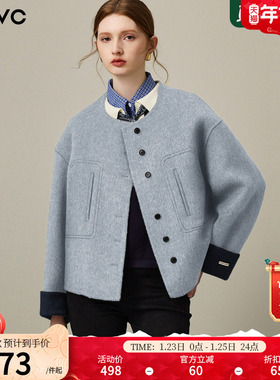dfvc气质绵羊毛短款毛呢外套女2025年冬季新款小个子双面呢子大衣