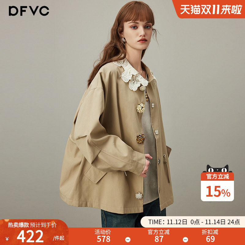 dfvc韩版纯棉短款风衣外套女2025年秋季新款抽绳宽松休闲夹克上衣
