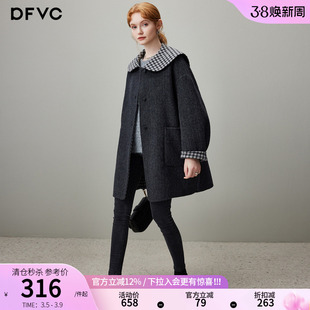 dfvc韩版减龄娃娃领绵羊毛呢外套女2025年冬季新款中长双面呢大衣