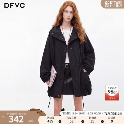 dfvc天丝亚麻工装抽绳风衣外套