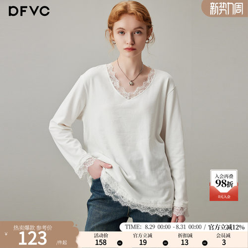 dfvc蕾丝拼接长袖T恤内搭打底衫