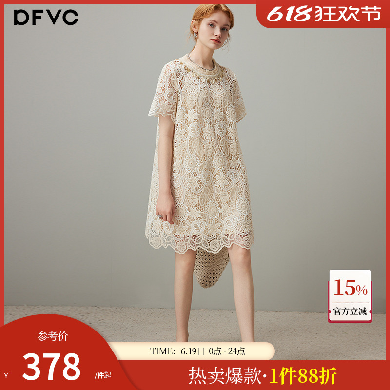 dfvc法式气质蕾丝连衣裙女2025年夏季新款镂空勾花小个子宽松裙子
