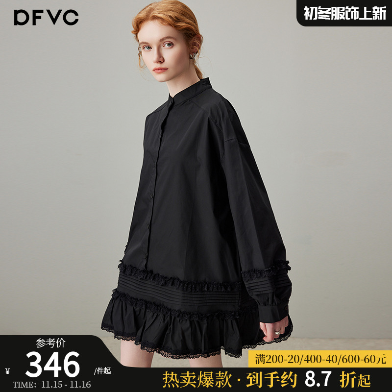 dfvcA字裙棉衬衫连衣裙蕾丝花边