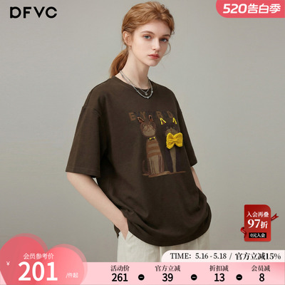 dfvc时尚猫咪印花圆领短袖T恤