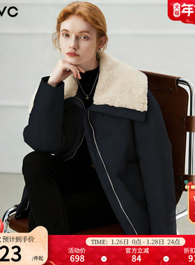 dfvc仿羊羔毛大翻领短款羽绒服女2025冬新款白鸭绒保暖外套派克服