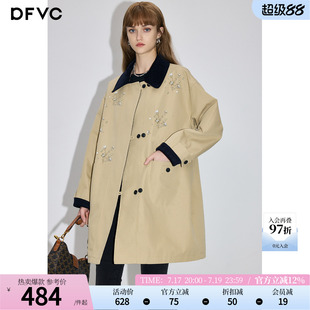 dfvc卡其色韩版中长款风衣外套女2026秋季新款宽松显瘦小个子大衣