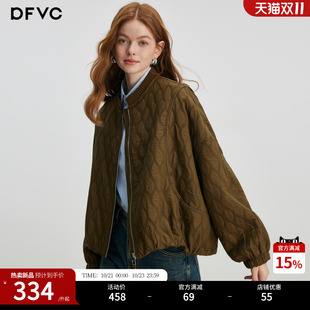 dfvc棒球领棉服女秋冬波浪绗缝宽松短款抽绳下摆复古休闲薄棉外套